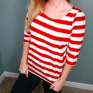Everly Red & White Striped Polka Dot Blouse Top